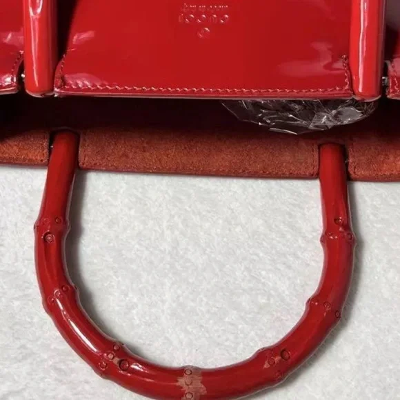 Authentic Gucci Bright Red Leather Handbag - bamboo line, very good condition ❤️ - Picture 4 of 12